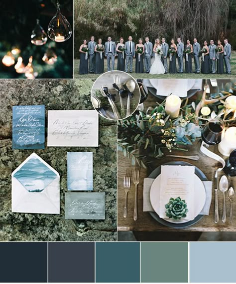 Deep Sea Blue Wedding, Blue Green Grey Wedding, Petrol Blue Wedding, Greens And Blues Palette Wedding, Deep Blue Wedding Colors, Sea Glass And Navy Wedding, Light Blue Dark Green Wedding, Neptune Wedding Color Scheme, Moody Blue Wedding Color Schemes