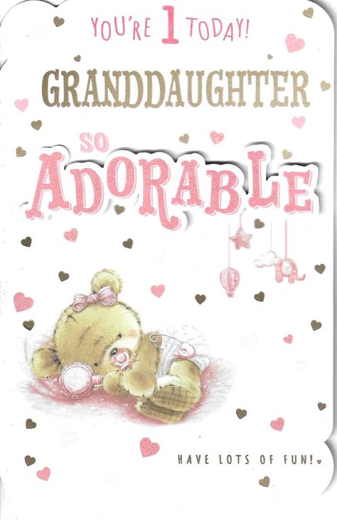 Granddaughter’s 1st Happy Birthday greeting card by Prelude, cute in style Condition: Brand New with envelope Postage Method: 2nd Class (Included in price) Approximate dimensions: 9” by 6” Front of card reads: You’re 1 today! Granddaughter so adorable have lots of fun! Inside of card reads: Lots of special wishes are being sent your way, filled with lots of love on your First Birthday. Enjoy yourself! Happy 1st Birthday Granddaughter Wishes, Happy 1st Birthday Granddaughter, 1st Birthday Quotes, Pinterest Birthday Cards, Great Granddaughter, Birthday Wishes For Kids, Happy Mother Day Quotes, Happy First Birthday, Happy Birthday Celebration