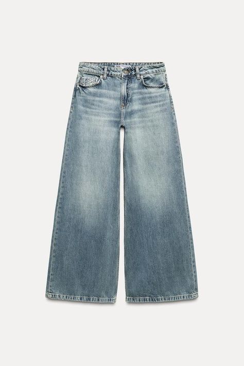 Z1975 LOW WAISTED PALAZZO JEANS - Indigo | ZARA United States Palazzo Jeans, Wide Legged Jeans, Low Waist Jeans, Ripped Denim Shorts, Cardigan Sweater Dress, Cardigan Sweater Jacket, Low Waisted, Low Rise Jeans, Zara Jeans