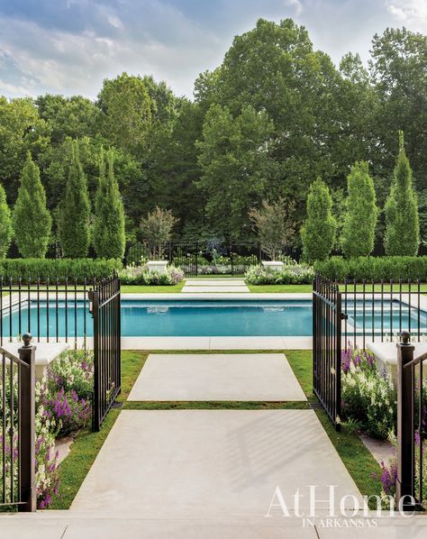 Backyards With Pools, Pond Fence, Simple Backyard Pool Designs, Pool Landscaping Backyard, Pool Fencing Landscaping, French Pool, Country Pool Landscaping, Country Pool, Landscaping Around Pool