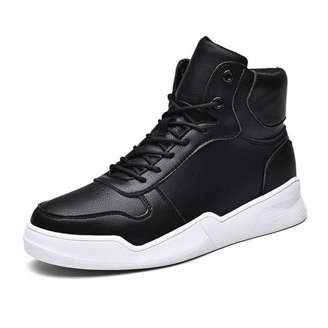 Men's High Top Sneakers Leather Breathable Fashion Casual Shoes for Men/Boys (6 M US,Black High Ankle Sneakers, Sneakers Outfit Men, Black High Top Sneakers, Leather Sneakers Men, Ankle Sneakers, Men's High Top Sneakers, Casual Shoes For Men, Cosplay Armor, Shoes Trendy