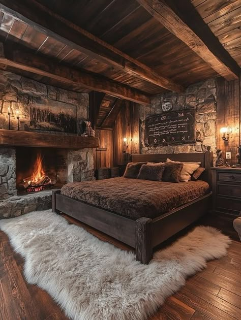 Minimalist Bed Frame, Bedroom Ideas For Men, Masculine Bedroom, Antique Bedroom, Minimalist Bed, Cabin Bedroom, Dream Life House, Mens Bedroom, Rustic Home Design