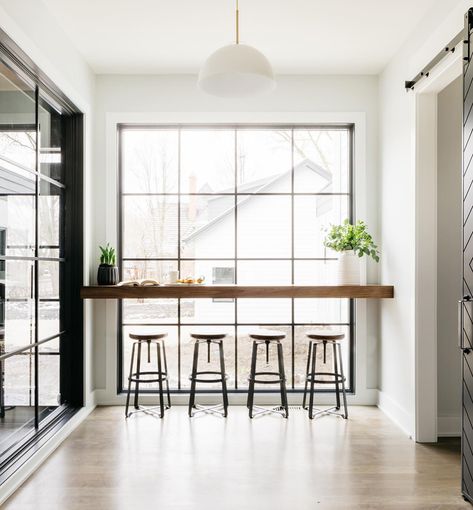 Kitchen Window Bar, Dining Nooks, Kitchen Bar Design, Window Bars, Texas House, Hill Interiors, Cottage Ideas, Modern Windows, Bar Seating