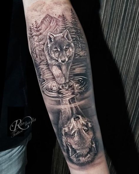 Wild Wolf Tattoo, Male Arm Tattoos, Half Sleeve Tattoos Wolf, Wolf Tattoo Forearm, Tattoo Design Ideas For Women, Wolf Tattoos For Women, Geometric Wolf Tattoo, Half Sleeve Tattoos Forearm, Wolf Tattoos Men