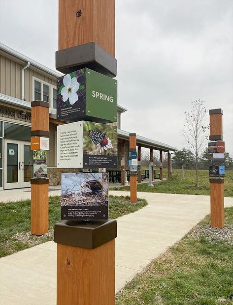 Should signage in a garden blend in or stand out? Outdoor Museum Design, Entrance Signage Design, Interactive Signage, Garden Signage, Monument Signage, Interpretive Signage, Conifer Forest, Entrance Signage, Alpine House