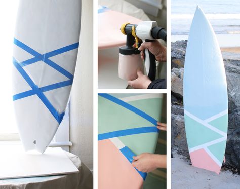 Paint Surfboard Diy, Diy Cardboard Surfboard, Painted Surfboard Ideas, Surfboard Paint, Diy Surfboard, Diy Outdoor Projects, Surfboard Art Design, Surfboard Painting, Simple Diy Projects