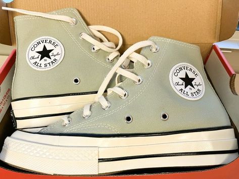 Mint Green Platform Converse, Sage Green High Top Converse, Platform Converse Design, Safe Green Converse, Converse Mint Green, Sage Green Converse Platform, Summit Sage Converse, Platform Green Converse, Light Green Platform Converse