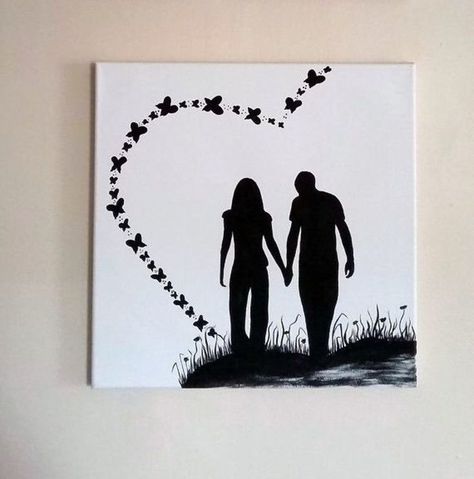 Painting Love Couple, Couples Canvas Painting, Love Canvas Painting, Frame Acrylic, Gift For Newlyweds, Romantic Paintings, Couple Silhouette, Couple Painting, Silhouette Painting