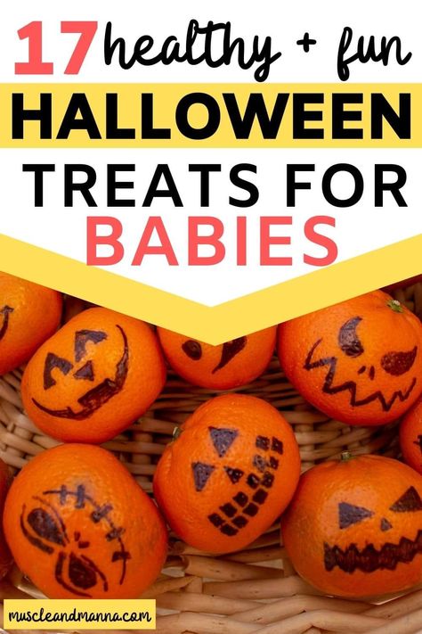 These 17 Halloween Treat ideas for babies and toddlers give healthy fun ideas - both food and nonfood. Perfect halloween treat ideas for daycare and preschool as well as handing out to neighborhood trick or treaters. #halloweentreatsforbabies #halloweentreatsfortoddlers #healthyhalloween Non Food Halloween Treats, Daycare Halloween Treats For Toddlers, Halloween Treats For Babies, Halloween Toddler Snacks, Baby Halloween Party, Halloween Class Treats, Allergy Friendly Halloween, Halloween Classroom Treats, Halloween Treat Ideas