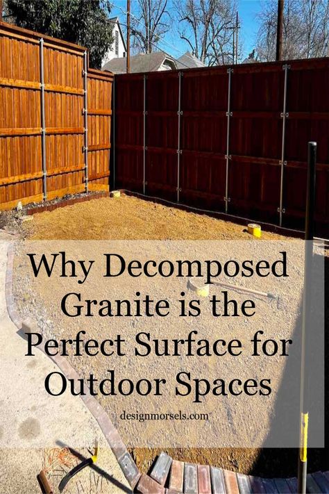 Decomposed Granite Patio Outdoor Spaces, Backyard Decomposed Granite Ideas, Decomposed Granite Backyard Ideas, Compressed Granite Backyard, Deconstructed Granite Landscaping, Crush Granite Landscape, Low Maintenance Patio Ideas, Composite Granite Landscape, Decomposed Granite Landscaping Ideas