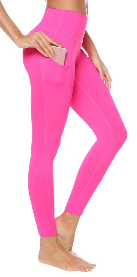 Hot Pink Leggings, Neon Leggings, Yoga Pants Hot, Stretch Yoga, Pants Pocket, Cat Socks, High Waist Yoga Pants, Leggings With Pockets, Workout Outfits