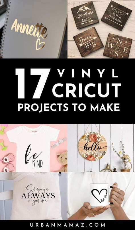 Looking for vinyl Cricut projects to make? Check out this list of 17 insanely cool Cricut projects with vinyl. Diy Vinyl Cricut Projects, Cricut For Business Marketing, Circuit Maker Projects For Beginners, Cricut Scraps Ideas, Cameo 3 Projects Ideas, Best Selling Cricut Projects 2023, Canvas Cricut Projects, Printable Vinyl Projects, Cricut Wedding Projects Great Gifts