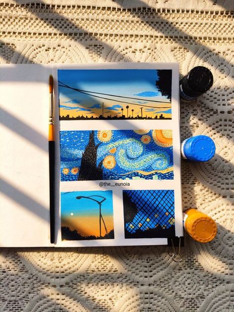 Moodboard Painting, Blue Moodboard, Art Happiness, Small Sketchbook, Sky Art Painting, Color Drawing Art, Art Painting Tools, Posca Art, Canvas Painting Designs