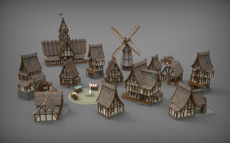 ArtStation - Medieval Village Props, Renan Longatti Medieval Games, Village Map, Minecraft Medieval, Medieval Village, Ark Survival Evolved, Medieval Houses, Building Concept, Minecraft Blueprints, Fantasy House