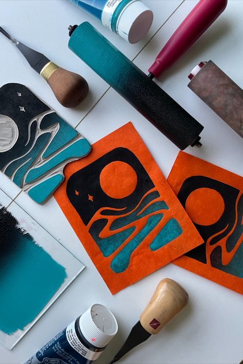 Watch me create my 11th print in my 22-Day Block Printing Challenge! Block Printing Stamps, Block Printing Ideas Design, Diy Block Printing, Linoprint Ideas, Lino Cut Ideas, Lino Print Ideas, Printmaking Projects, Satisfying Art, Diy Stamps