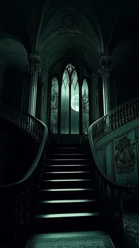 ↑↑↑ Larger size on website 🔸 A grand staircase winds its way up through a darkened hallway in a gothic mansion. The ornate railin Gothic Mansion Exterior, Gothic Staircase, Gothic Hallway, Gothic Throne, Goth Mansion, Victorian Gothic Mansion, Gothic Architecture Interior, Gothic Castles, Gothic Winter