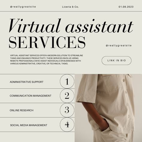 Beige Modern Virtual Assistant Services Animated Instagram Post #instagramstory, #ideas, #canva, #template, #ideasaesthetic, #newpost, #aesthetic, #ideascreative,#Services Va Instagram Post Ideas, Virtual Assistant Portfolio Website Design, Virtual Assistant Instagram Post Ideas, Virtual Assistant Business Aesthetic, Instagram Services Post, Virtual Assistant Services Social Media, Virtual Assistant Business Names Ideas, Virtual Assistant Instagram Posts, Virtual Assistant Post Ideas