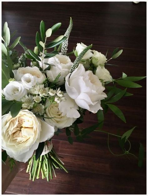 Olive Leaf Bridal Bouquet, Olive Leaf Bouquet, Veronica Bouquet, Green Bride Bouquet, Cloud Garden, White Veronica, Bride Bouquets White, Green Wedding Inspiration, White Rose Bouquet