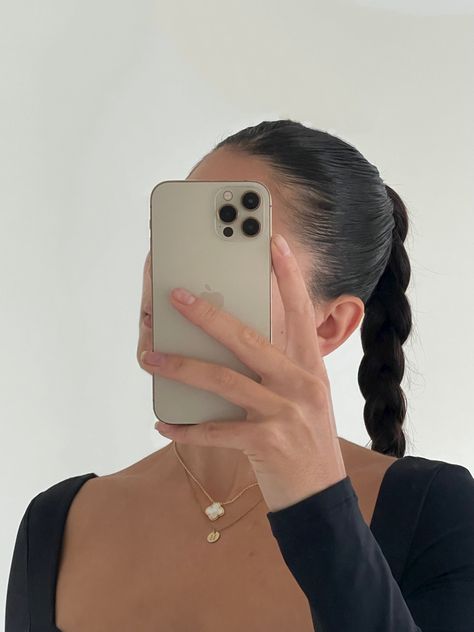 Black Hair Gold Jewelry, Brunette Slicked Back Hair, Slick Back Ponytail Aesthetic, Slick Plait Ponytail, Black Slick Back Ponytail, Slick Back Aesthetic, Slicked Braided Ponytail, Slick Back Plait Ponytail, Slick Back Black Hair