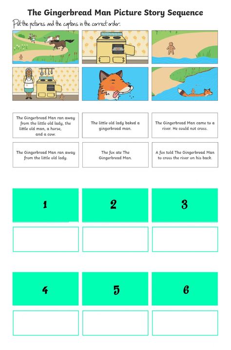 Story Sequence Worksheet, The Gingerbread Man Story, Gingerbread Man Story Activities, Sequence Story, Story Sequencing Pictures, Sequence Of Events Worksheets, Story Sequencing Worksheets, The Lion And The Mouse, Gingerbread Man Story