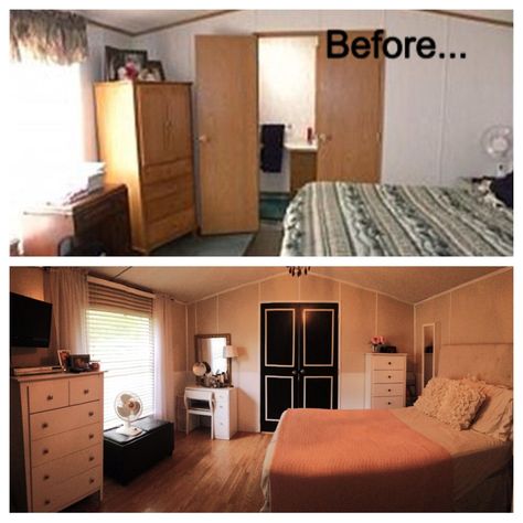 Before and after.  Single wide trailer manufactured mobile home renovation remodel.  Wall color is Elmira White by Benjamin Moore, a nice golden sand color. Single Wide Trailer, Single Wide Remodel, Mobile Home Remodel, Mobile Home Kitchens, Ikea 2015, Remodel Mobile Home, Home Remodel Before And After, Mobile Home Makeovers, Mobile Home Renovations