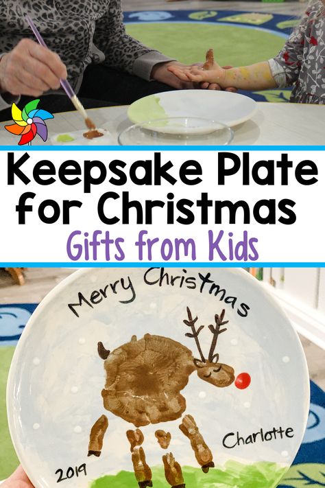 This adorable keepsake plate will bring a smile to parents’ faces every year when they get it out! It’s quick and easy to make, is fun for little ones, and is a great plate for holiday cookies for everyone’s favorite hard-working, red-suited elf! Diy Christmas Plates For Kids Hand Prints, Christmas Plate For Grandparents, Christmas Gift To Parents From Toddler, Plate Handprint Art, How To Make A Plate With Hand Prints, Christmas Plate Handprint Ideas, Diy Handprint Plate Christmas, Preschool Christmas Plates For Parents, Keepsake Plates Diy