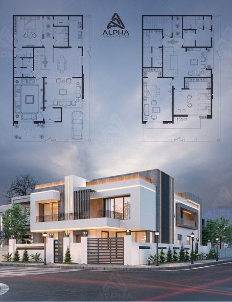 Modern Exterior design on Behance Modern 2 Floor House Design, Villa House Design Plan, Exterior Design With Plan, Villa Plans Architecture, Architectural Exterior Design, Best Modern House Design 1 Floor, Modern Villas Exterior Design, Facade Design House Modern, Modern Duplex Design Exterior