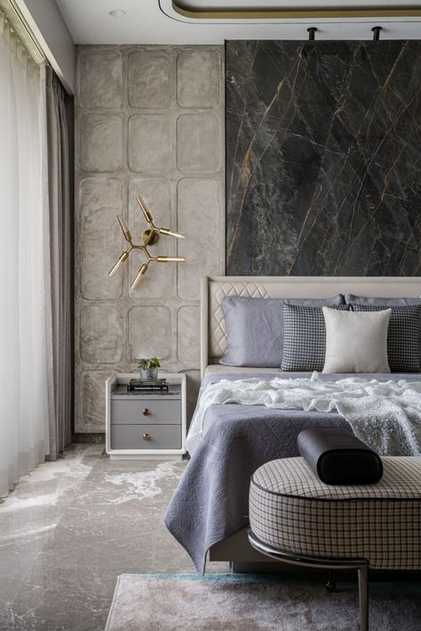 Look behind the luxe lifestyle of this quirky Mumbai home - Architect and Interiors India St Laurent Marble, Black Marquee, Institutional Design, Cot Design, Modern Luxury Bedroom Design, Bed Panel, Hotel Ballroom, Luxe Bedroom, Leather Sofa Living Room