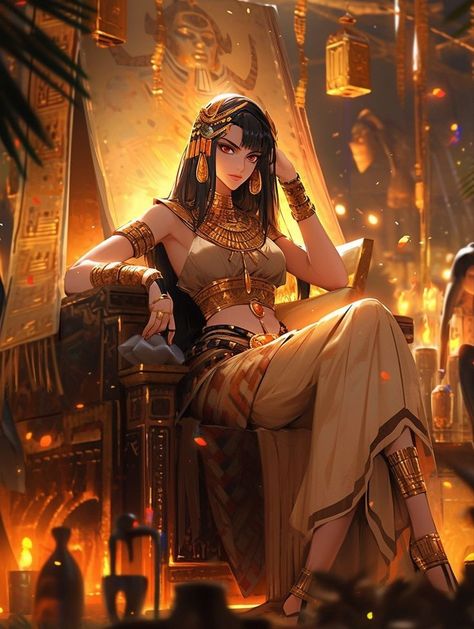 Ancient Egyptian Women Art, Anime Egyptian Female, Egyptian Queen Art, Goddess Reference, Ancient Egypt Women, Egypt Clothes, Egyptian Character Design, Ancient Egyptian Women, Ancient Egypt Aesthetic