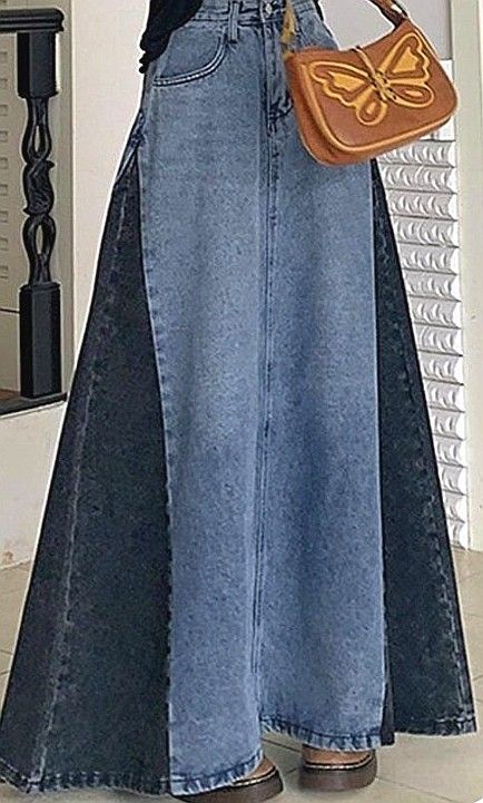 Upcycle Jeans Skirt, Diy Denim Skirt, Modest Casual Outfits, Modest Dresses Casual, Denim Ideas, Diy Skirt, Diy Fashion Clothing, Upcycle Jeans, Denim Diy