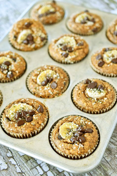 Hemp Heart Muffin Recipes, Hemp Seed Muffins, Recipes With Hemp Seeds, Hemp Seed Breakfast, Hemp Muffins, Chocolate Chip Muffins Vegan, Healthy Banana Chocolate Chip Muffins, Hemp Hearts Recipes, Muffins Strawberry