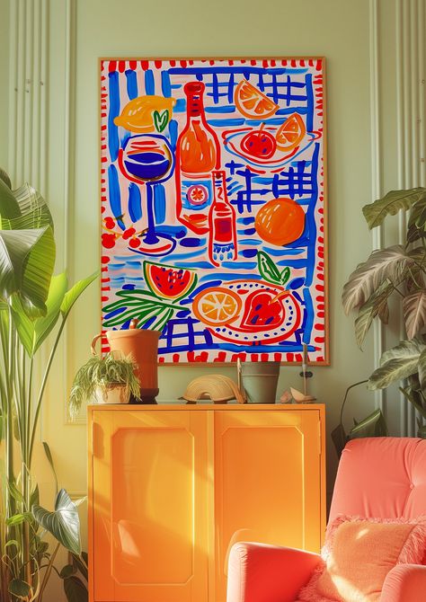 Dining Room Poster, Kitchen Poster, Hand Drawn Poster, Blue Wall Art, Dopamine Decor, Food Poster, Aesthetic Poster, Psychedelic Art, Y2K Apartment Poster, Eclectic Art, Dinner Room Decor, Kitchen Wall Decor, Red Wall Art  Decorate your home or office with an easy way. You can print at your home , at your local print shop or upload the files and get your printable 70s inspired wall art easily. I N C L U D E D - F I L E S Included are 5 high res JPG image files at 300 dpi A 4x5 ratio file for pri Dining Room Poster, Wall Art Trippy, Wall Art Dining Room, Trippy Posters, Art Dining Room, Affiches D'art Déco, Art Trippy, Dopamine Decor, Red Wall Art