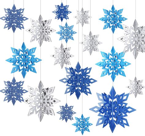 Amazon.com: WILLBOND 18 Pieces 3D Hollow Christmas Winter Hanging Snowflakes Decorations Glittery Large Snowflake Pendant Garlands for Christmas Wedding Home Party Decoration (Silver, Light Blue, Dark Blue) : Home & Kitchen Winter Wonderland-party, Winter Wonderland Party Theme, Paper Snowflakes Diy, Christmas Snowflakes Decorations, Winter Wonderland Decorations, Blue Christmas Decor, Snowflake Craft, Snowflake Garland, Winter Wonderland Theme