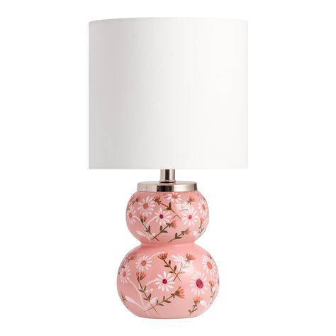 Pink Blown Glass Hand Painted Floral Accent Lamp - World Market Pink Lamp Shade, Girls Lamp, Fairy Bedroom, Reading Space, Pink Lamp, Lamps Bedroom, Bedside Table Lamps, Accent Lamp, World Market