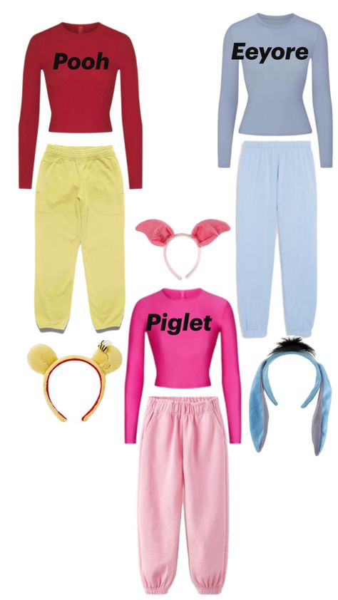 Winne The Pooh Halloween Costumes Family, Winnie The Poo Costume Ideas, Winnie The Pooh Disney Bounding, Diy Piglet Costume Women, Winnie The Pooh And Piglet Costume, Winnie The Pooh Costumes Diy, Diy Piglet Costume, Piglet Costume Diy, Diy Winnie The Pooh Costume