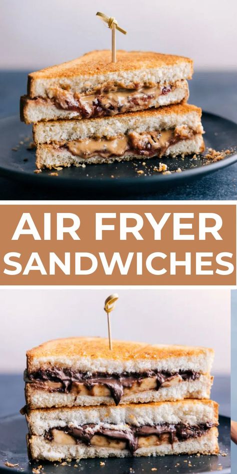 Air Fryer Sandwiches, Peanut Butter Jelly Recipes, Lunch Quick, Nutella Sandwich, Fried Butter, Sandwich Wraps Recipes, Banana Snacks, Banana Sandwich, Peanut Butter Nutella