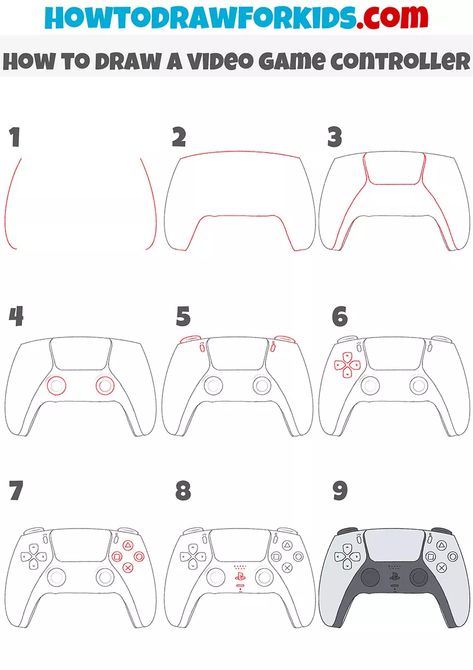 How To Draw A Controller, How To Draw A Nintendo Switch, Video Game Controller Art, Ps5 Controller Drawing, Playstation Controller Drawing, Video Game Controller Drawing, Game Controller Drawing, Ps4 Drawing, Video Games Drawing