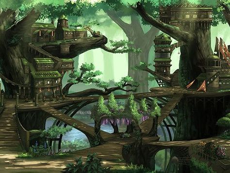 Treehouse City, Fantasy Treehouse, Tree Town, Forest Village, Jungle Tree, Arte Steampunk, Forest Elf, Forest City, Fantasy Background