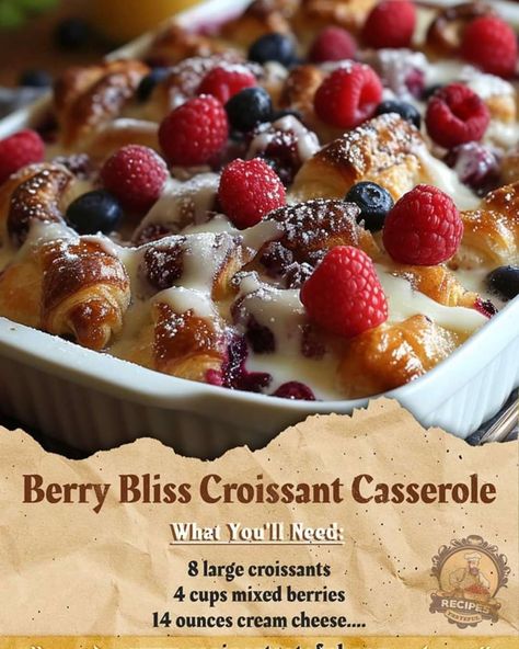 Easy recipes Easy Berry Croissant Bake, Berry Croissant Bake, Rhubarb Cookies, Ina Garten Recipes, Baked Casserole, 9x13 Baking Dish, Mixed Berries, Fresh Berries, Cookies Ingredients