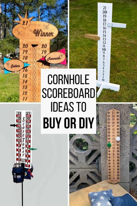 Corn Hole Score Board Diy Plans, Cornhole Scoreboard Diy Drink Holder, Cornhole Scoreboard Diy, Scoreboard Ideas, Easy Diy Fire Pit, Cornhole Rules, Giant Outdoor Games, Cornhole Scoreboard, Homecoming 2023