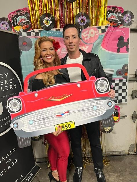 Sock Hop Party Outfit, Grease Theme Party Ideas, Grease Lightning Party Ideas, 1950s Theme Party Decorations, 50s Theme Party Outfit, Grease Party Decorations, Grease Backdrop, You’re The One That I Want Grease First Birthday, Grease Themed Party Decoration