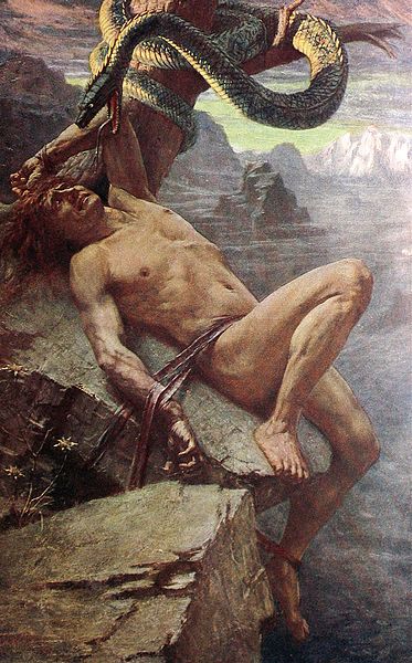 'The Punishment of Loki' Painting by James Doyle Penrose, R.H.A. (1862-1932) from the book Teutonic Myth and Legend: An Introduction to the Eddas & Sagas, Beowulf, The Nibelungenlied, etc. Author: Donald A. Mackenzie. London: Gresham Publications, 1912? Loki Tattoo, Loki Norse Mythology, Loki Mythology, Mythology Aesthetic, Dark Planet, Mythology Paintings, Loki Art, Norse Myth, Ancient Origins