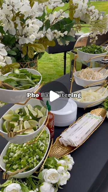 TCG Catering & Events on Instagram: "Your PHO sure going to have a great time with our PHO BAR.  Perfect for our parties, weddings, late night snack, outdoor events.  We provide toppings, different meat options, noddles, scratch made pho broth. Staff are on site to serve up each bowl fresh 🍜   #pho #catering #phobar #womenowned #wastate #seattlecatering #cater #parties #weddings" Soup Bar, How To Make Pho, Pho Broth, Pho Soup, Catering Buffet, Late Night Snack, Bar Catering, Noodle Bar, Party Food Buffet