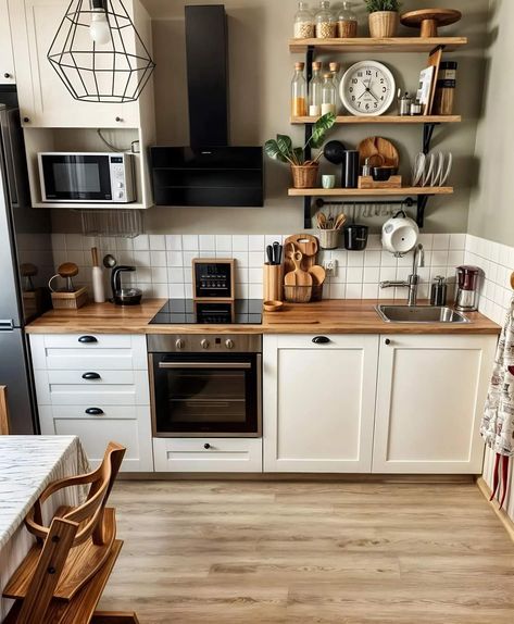 Compact Kitchen Design For Small Spaces, Small Open Kitchen And Living Room Tiny Spaces, Küchen Inspiration Klein, First Couple Apartment, Studio Apartment Kitchen Ideas, Small Flat Interior Design, Apartment Inspiration Kitchen, Mini Kitchen Ideas, Kitchen Design Apartment