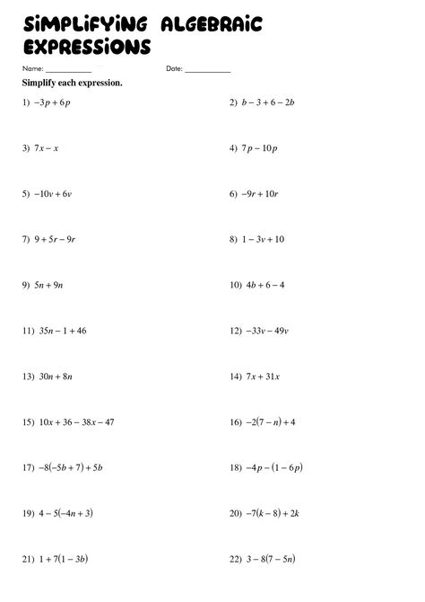 Algebra Worksheets For Grade 6, Basic Algebra Worksheets, Algebraic Expressions Worksheet, Algebra Equations Worksheets, Simplify Expressions, Maths Sums, Algebraic Expression, Simplifying Rational Expressions, Equations Worksheets