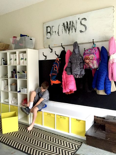 Creating a “Mudroom” In Our Garage (Working with a Professional Organizer) Small Garage Organization, Porsche Garage, Mud Room Garage, Casa Garage, Mudroom Organization, Small Garage, Garage Entry, Garage Remodel, Mud Room Storage