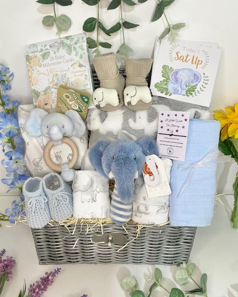 Gorgeous Elephant Baby Boy Hamper 🤍 www.pinkandbluehampers.co.uk Baby Boy Hamper, Elephant Baby Boy, Baby Milestone Cards, Milestone Cards, Elephant Baby, June 22, Baby Milestones, Baby Elephant