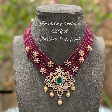 Beeds Chain Designs, Beads Choker Necklace Indian, Ruby Beads Jewellery Indian, Ruby Beads Necklace Designs, Beeds Jewelery, Beads Haram, Ruby Jewelry Necklaces, Gold Jewelry Simple Necklace, Antique Jewellery Designs