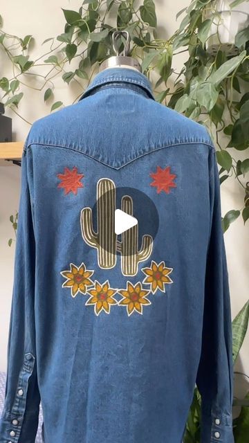 Chainstitch embroidered saguargo denim shirt Cactus Embroidery, Stitch Embroidery, Custom Embroidery, Chain Stitch, Denim Shirt, Psychic, Embroidery Stitches, Cactus, Embroidery