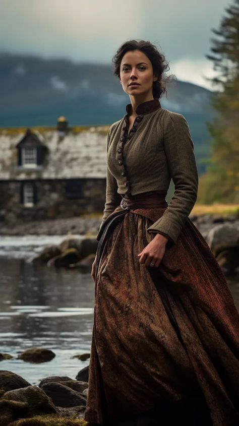 Prompt image #1 The 1800s Aesthetic, Medieval Woman Aesthetic, 1800 Scottish Fashion, Outlander Dress, Scotish Clothes Traditional Women, 1600s Scottish Fashion, 1700s Aesthetic, 1740s Fashion Scotland, Scotland Outfit